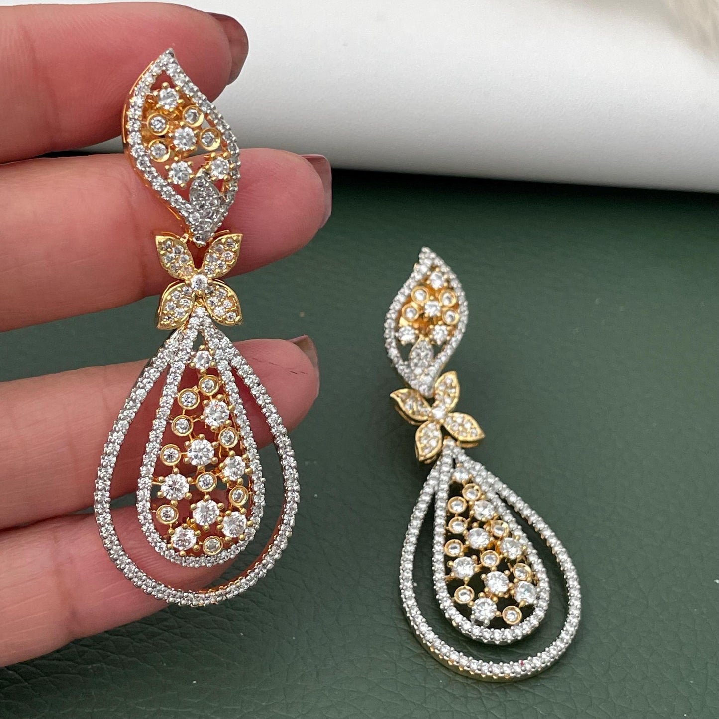 Cubic Zirconia Dangle Earrings: Indian Bollywood Jhumke Style