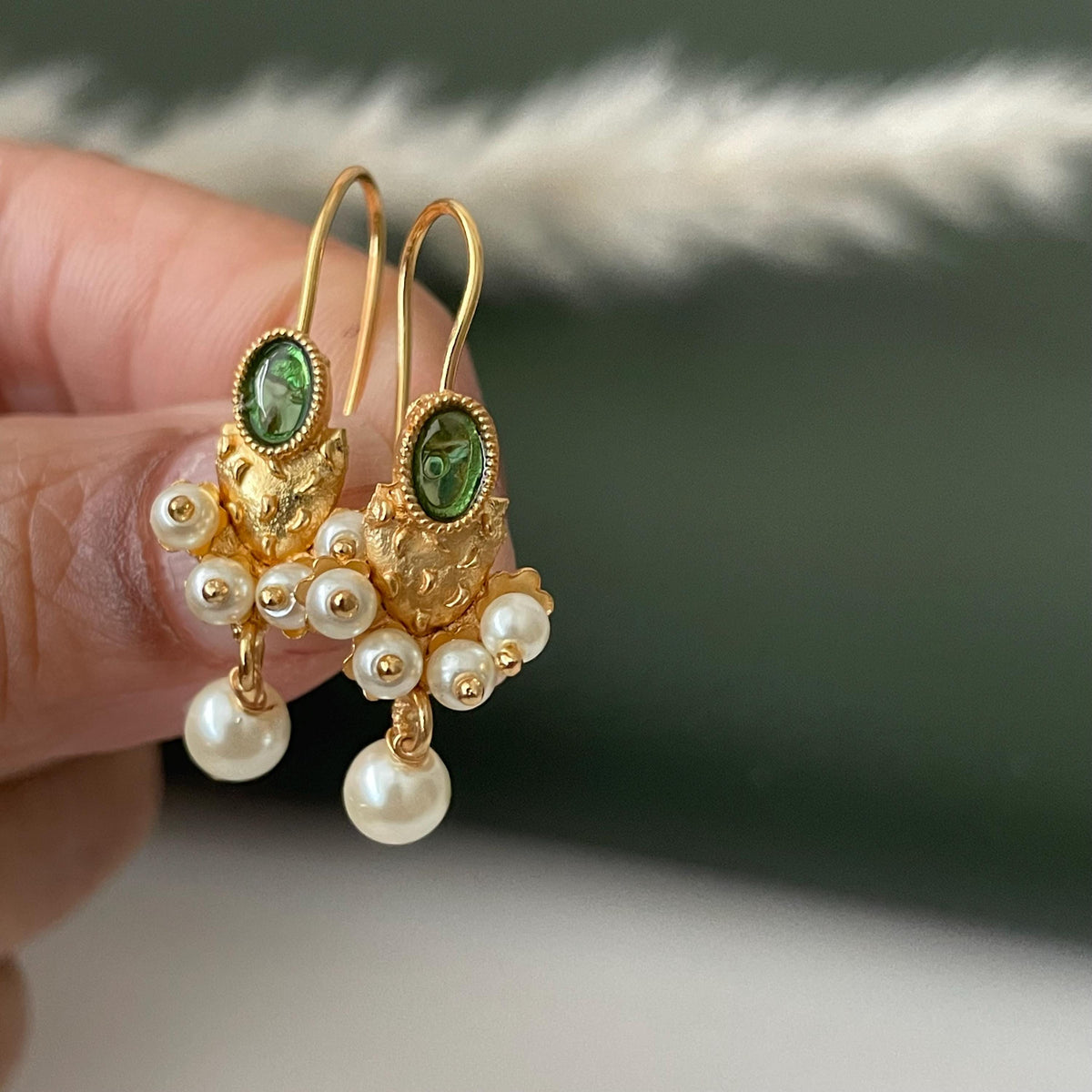 Maharashtrian Bugadi Earrings: Moti, CZ Ruby, Pearl Clip-Ons
