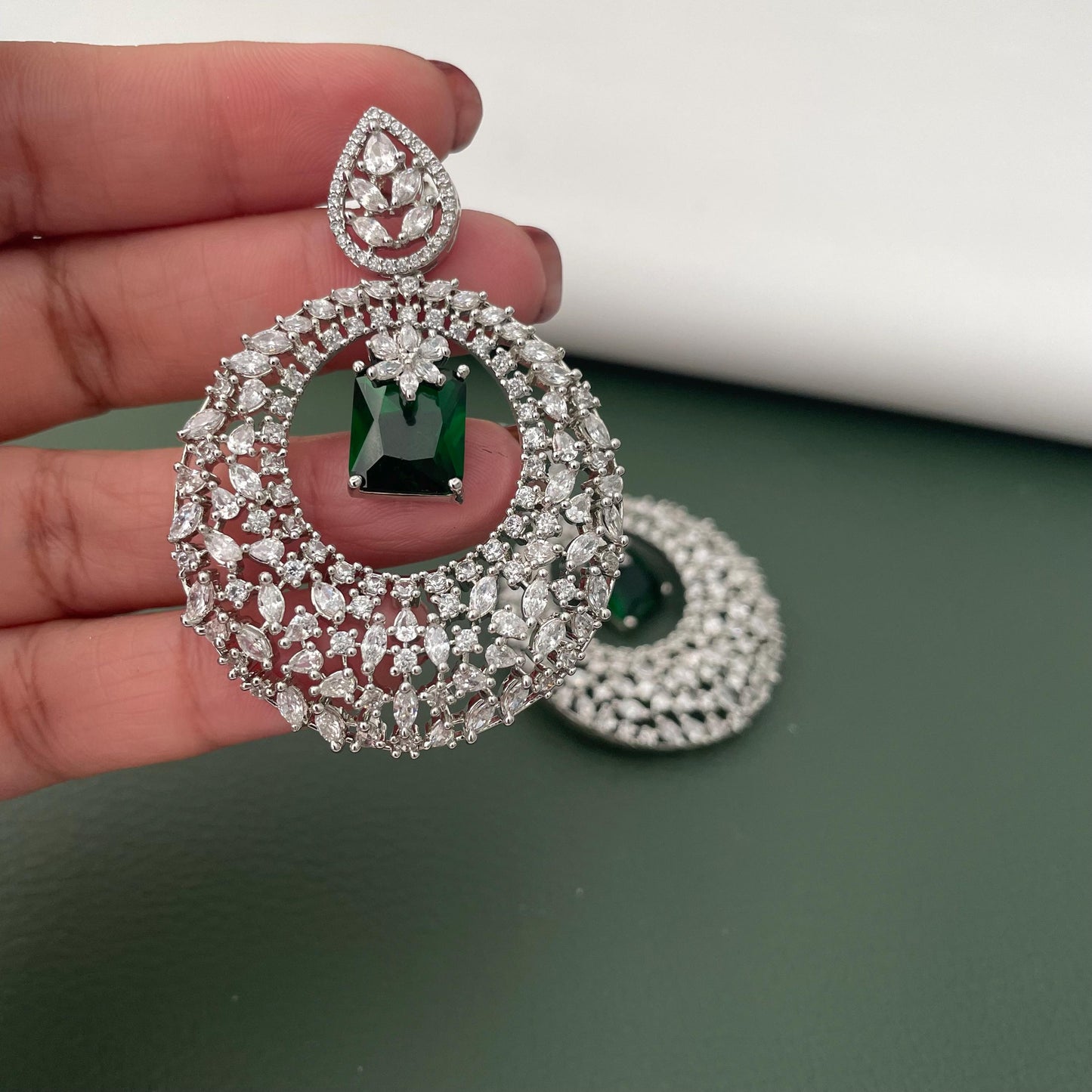 Dangle Cubic Zirconia Earrings: Emerald or Diamond, Party Jewelry
