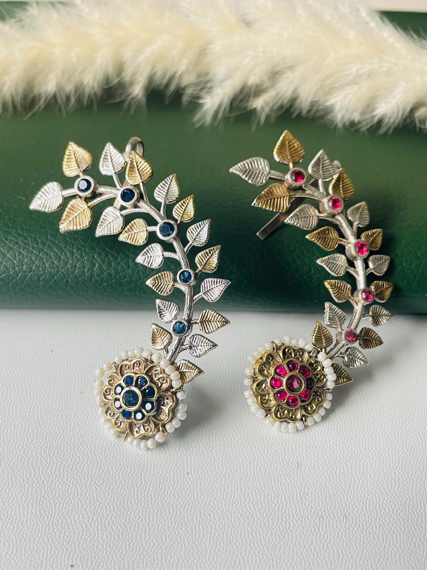 Dual tone oxidized silver lookalike EarCuffs: Statement Party Earrings