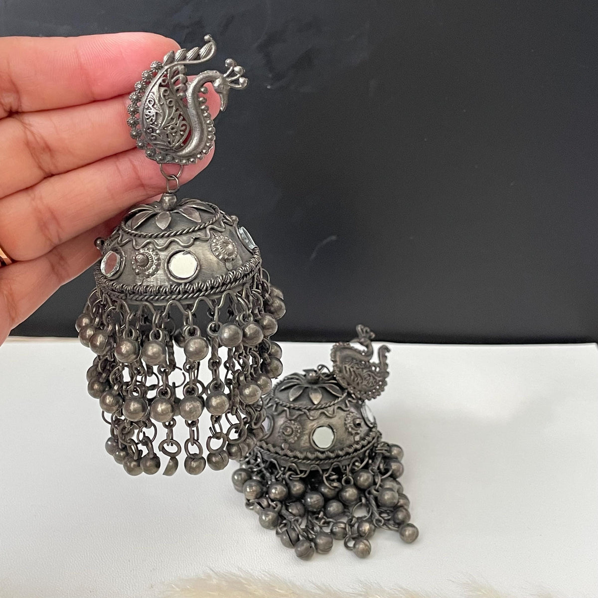 Oxidized Jhumka Earrings: Black Oversized Statement Jewelry