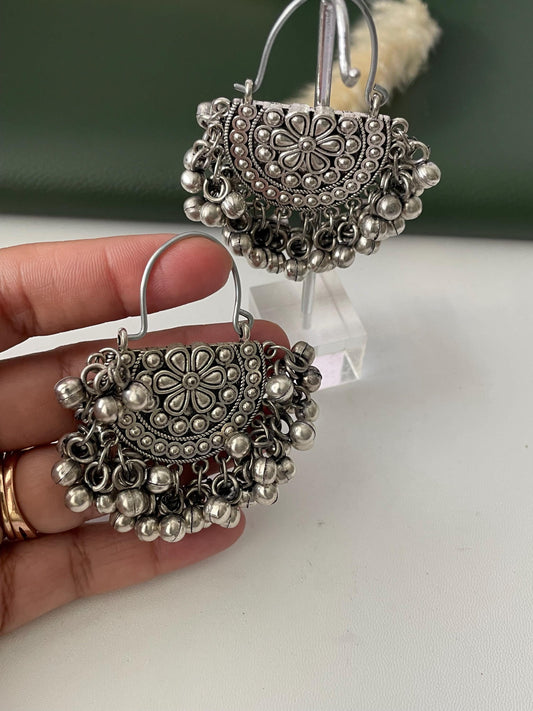 Oxidized ghungaroo chandbali earrings