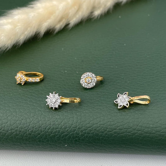 Gold Plated CZ Clip On Nose Ring: Indian Nath, No Piercing