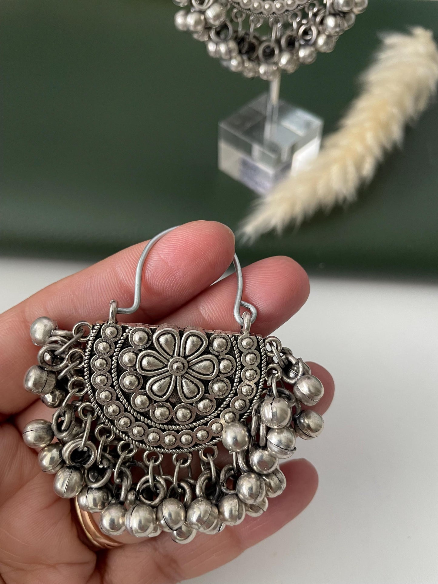 Oxidized ghungaroo chandbali earrings