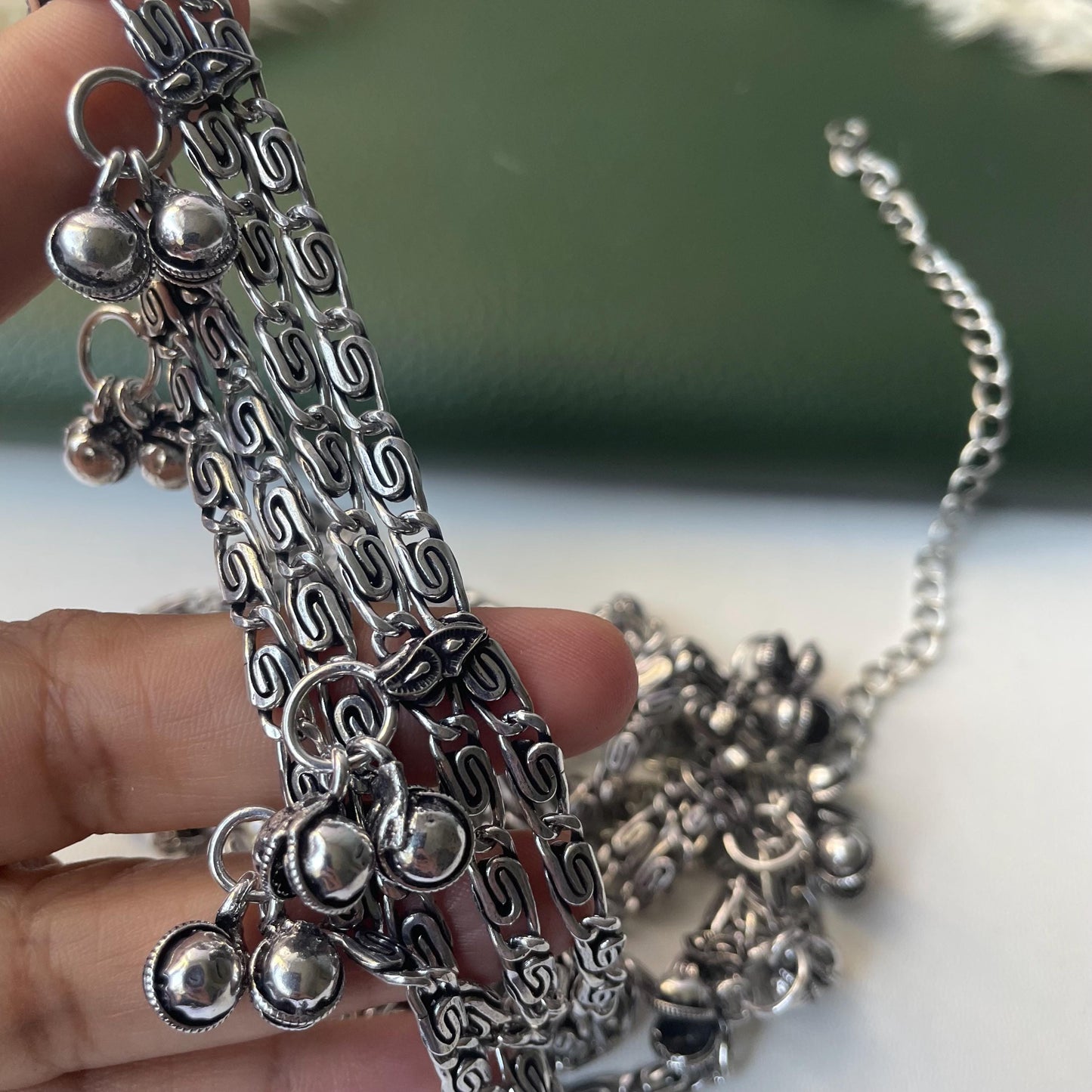 Oxidized Kamarpatta Waist Chain: Saree Belly Belt, Ghungroo Jhumki Charms