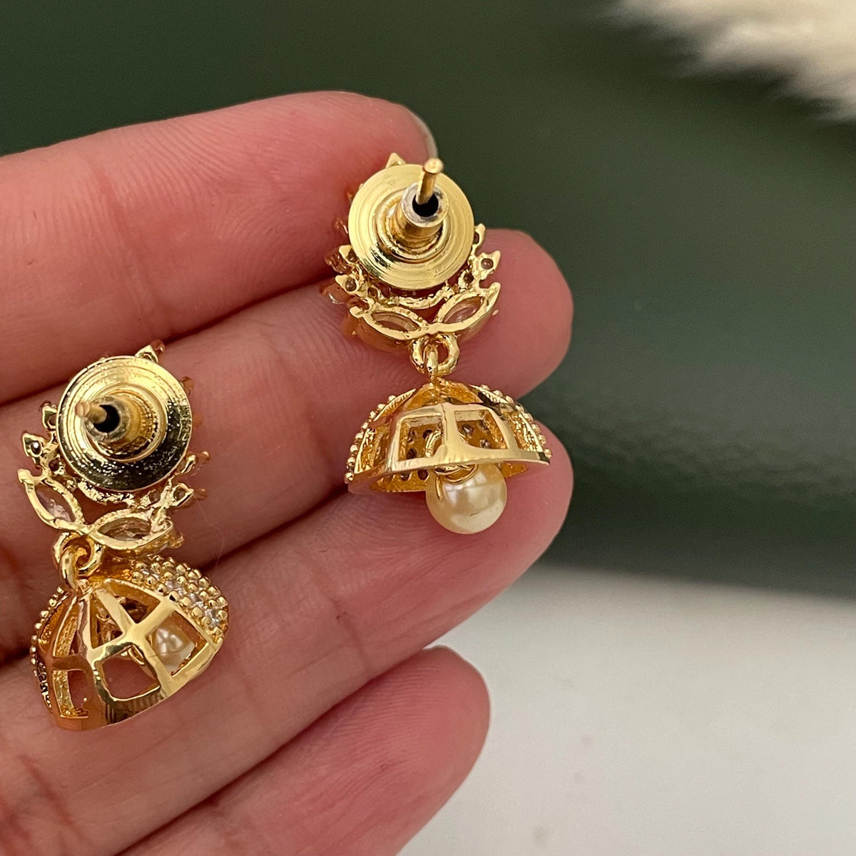 Cubic Zirconia small Jhumki Earrings: South Indian jhumkis
