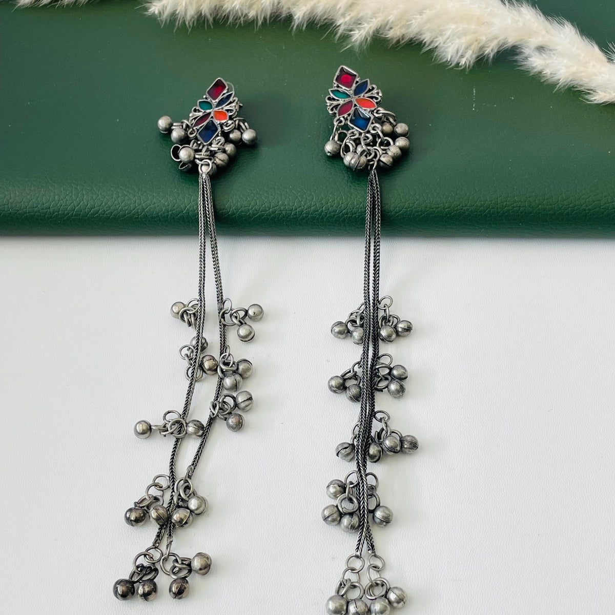 Black Oxidised trendy Kashmiri earrings extra long ghungaroo earrings