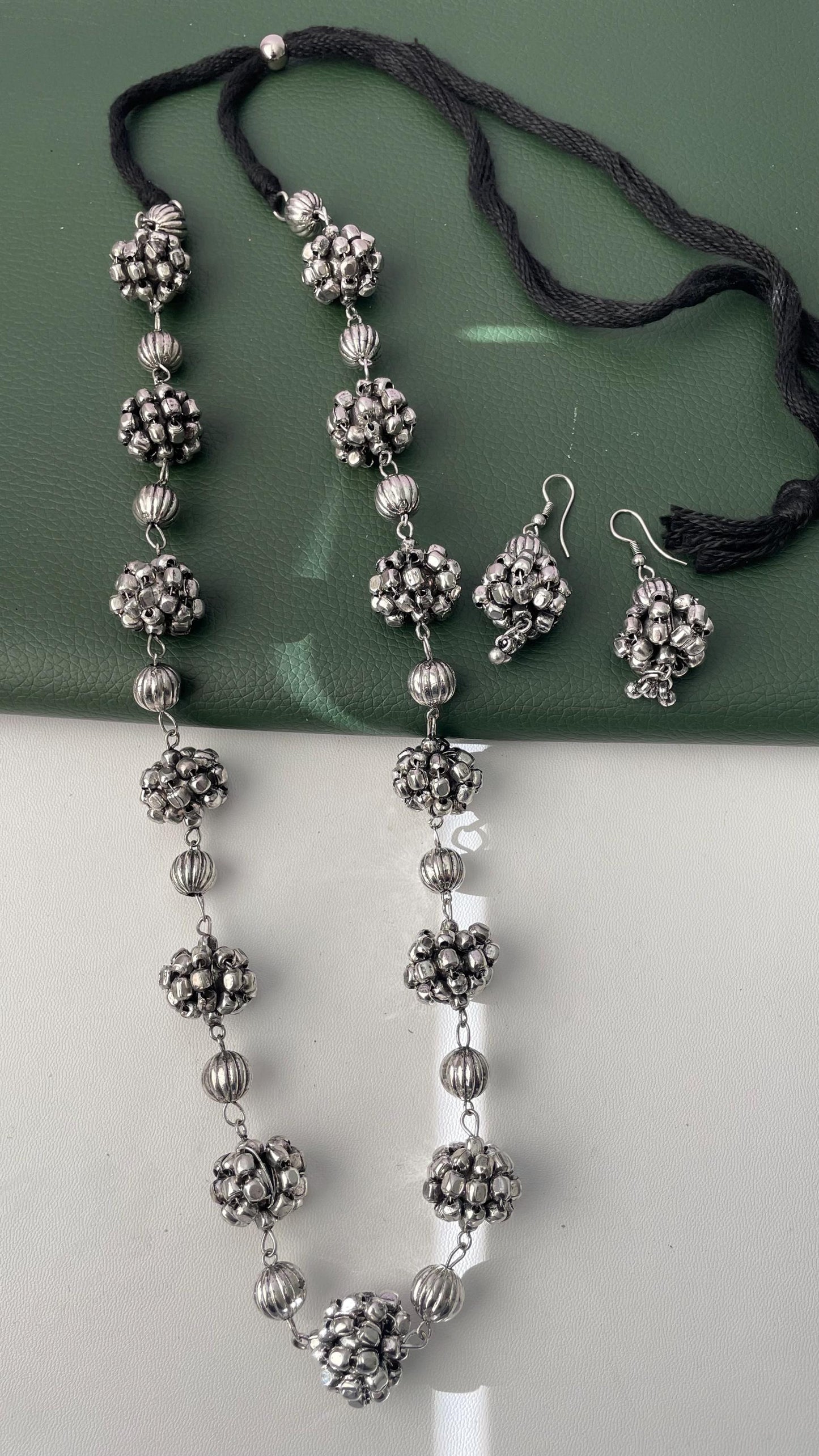 Oxidized Indian Necklace Set: Navratri Jewelry, Adjustable Length