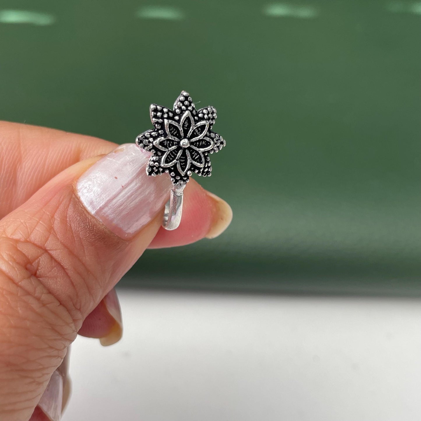 Oxidized Nose Pin: Nath Press Pin, No Piercing Needed