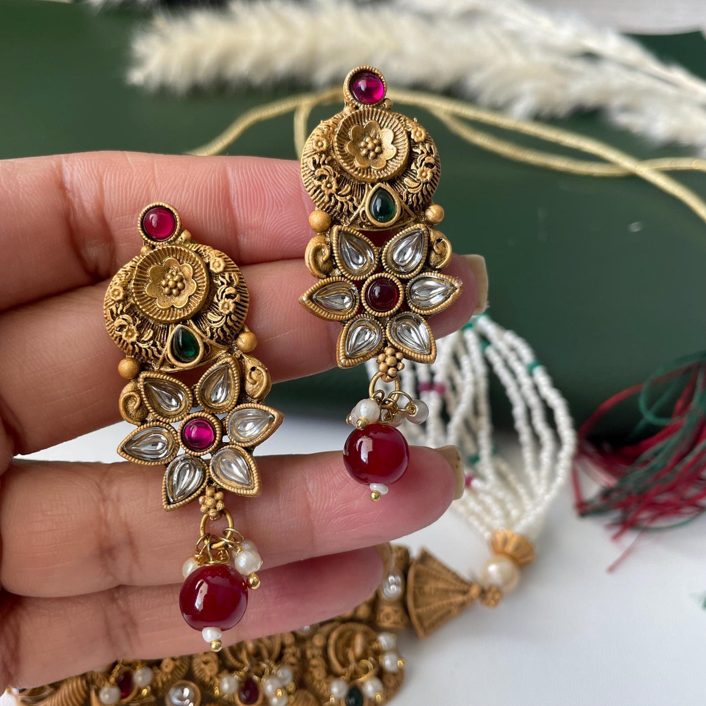Kundan Choker Set: Rajawadi Gold Finish Necklace & Earrings