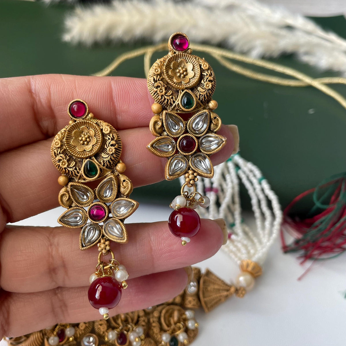 Kundan Choker Set: Rajawadi Gold Finish Necklace & Earrings