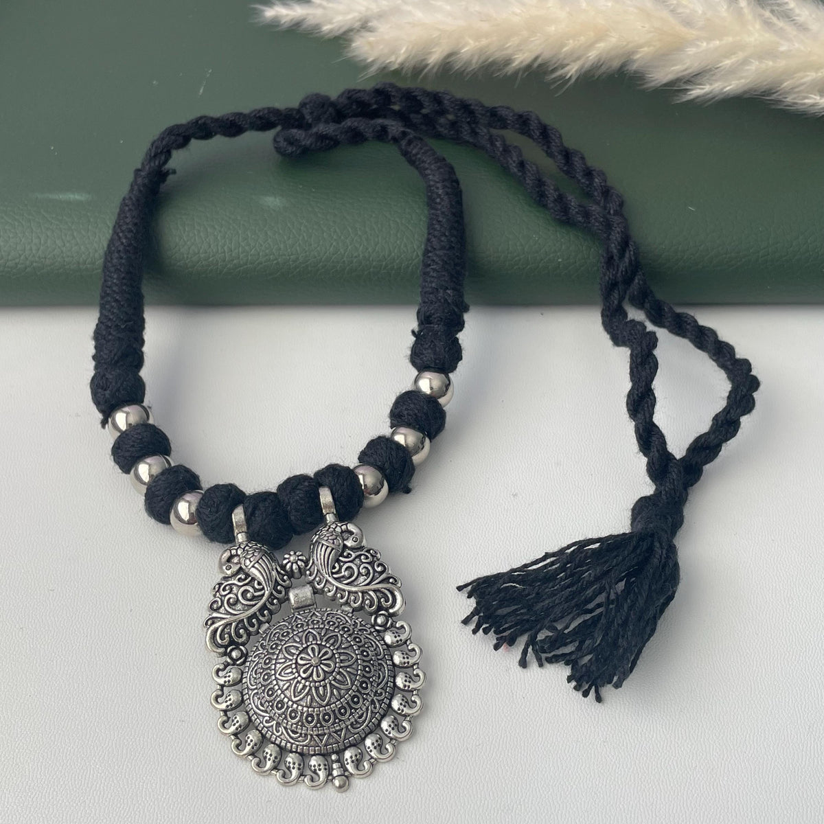 Oxidized Thread Necklace: Indian Bollywood Jewelry, Adjustable Length