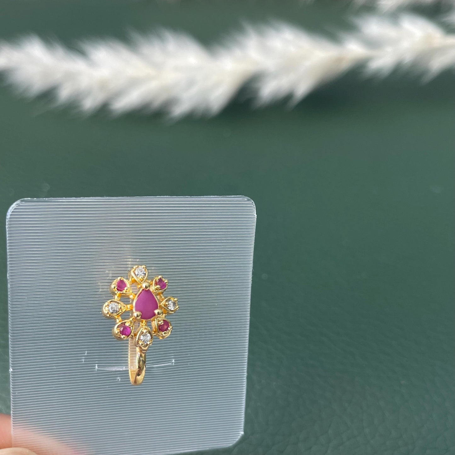 Gold Plated CZ Clip-On Nose Pins: Indian Traditional Nath (No Piercing Required)