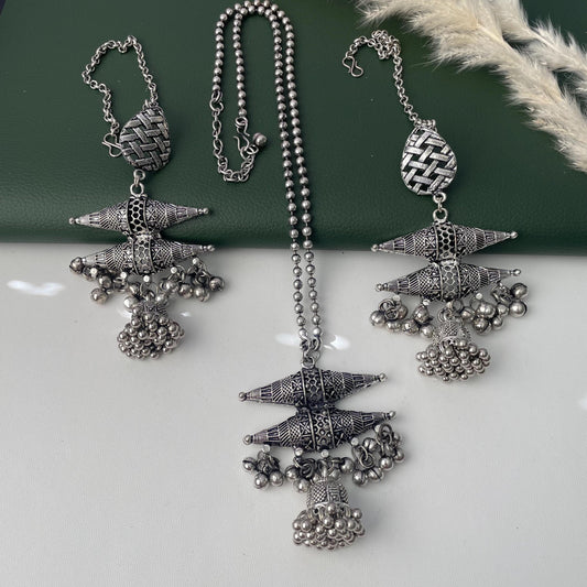 Oxidized Ghungaroo Pendent Necklace set with Earrings
