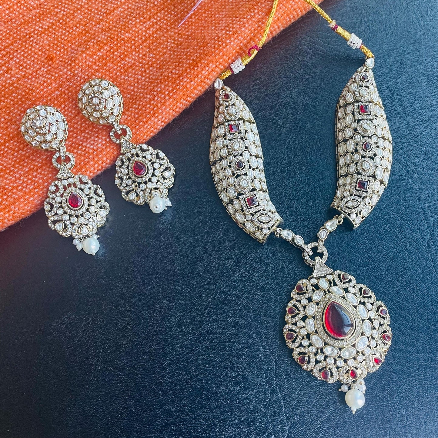 Cubic zirconia ruby or Green Party wear necklace set