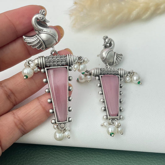 MonaLisa stone silver lookalike peacock earrings