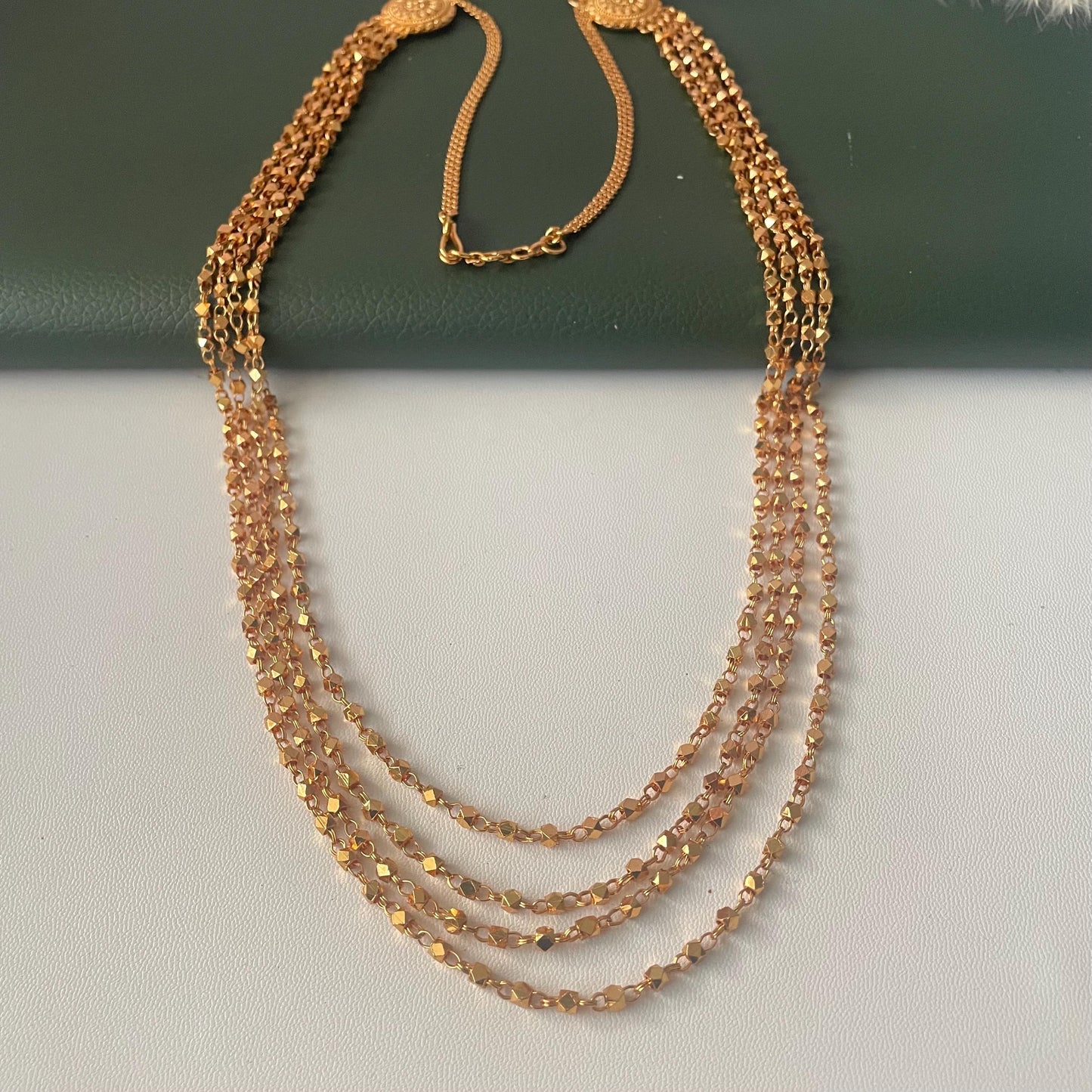 Three strand ashtapailu beads long necklace mala