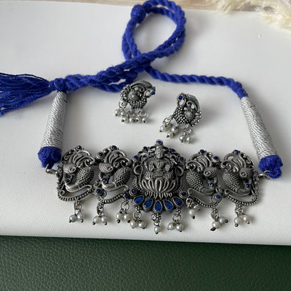 Oxidized Temple Choker Set: Multicolor Stone Navratri Jewelry