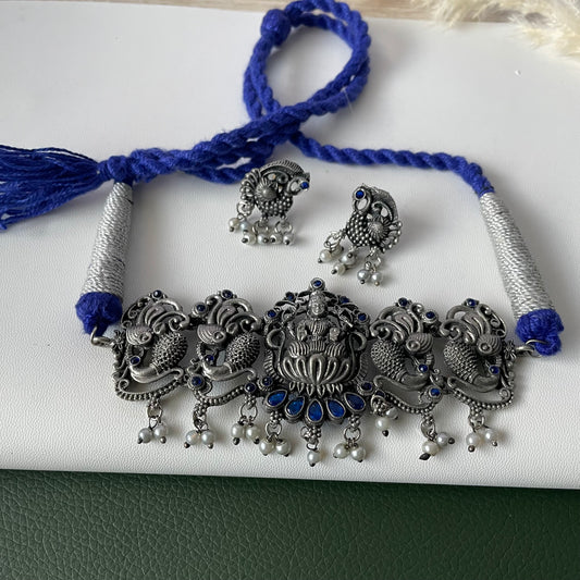 Oxidized Temple Choker Set: Multicolor Stone Navratri Jewelry