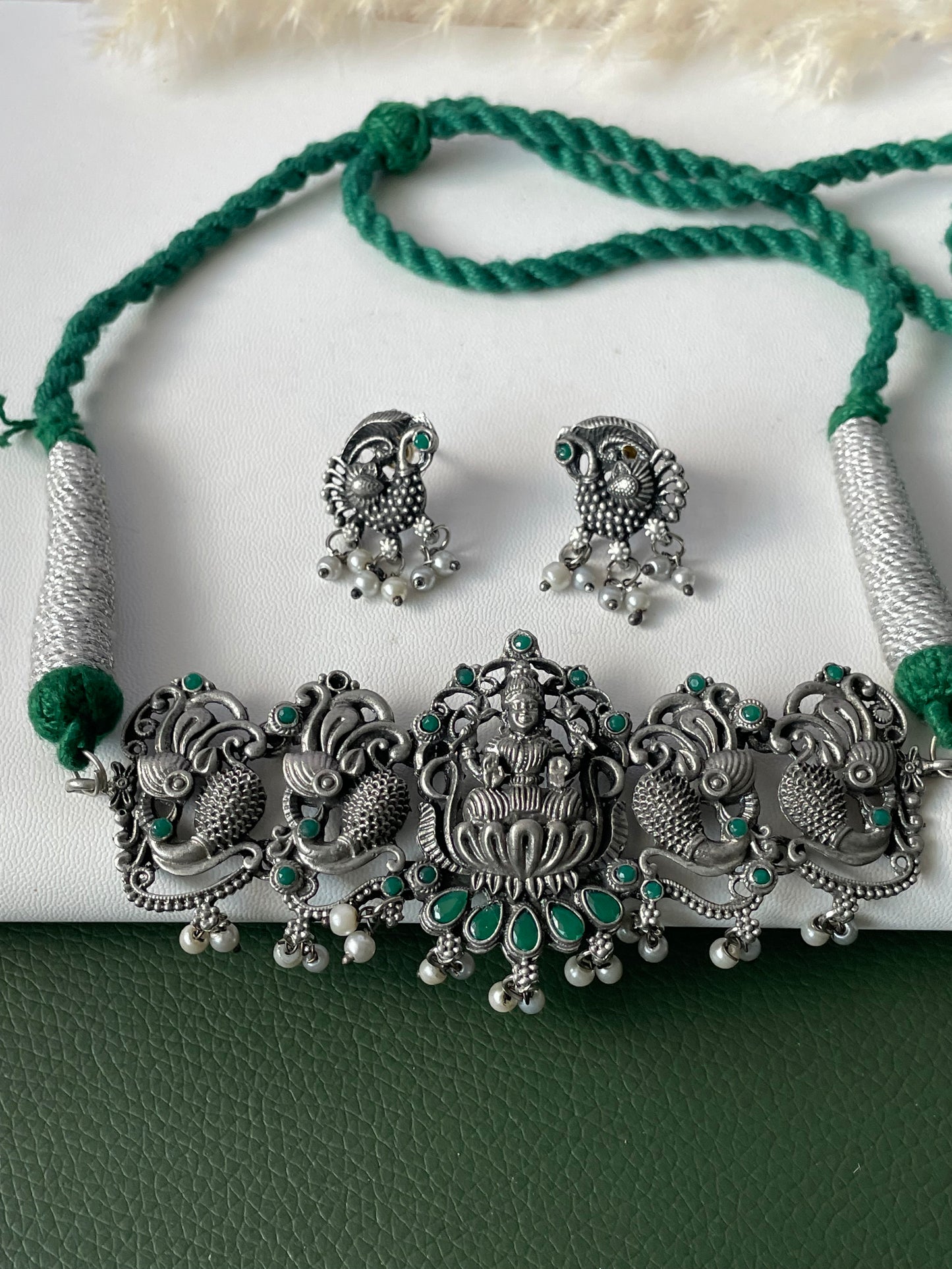 Oxidized Temple Choker Set: Multicolor Stone Navratri Jewelry