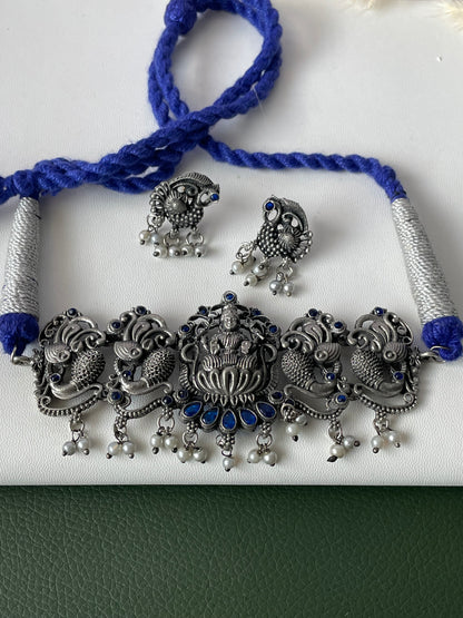 Oxidized Temple Choker Set: Multicolor Stone Navratri Jewelry