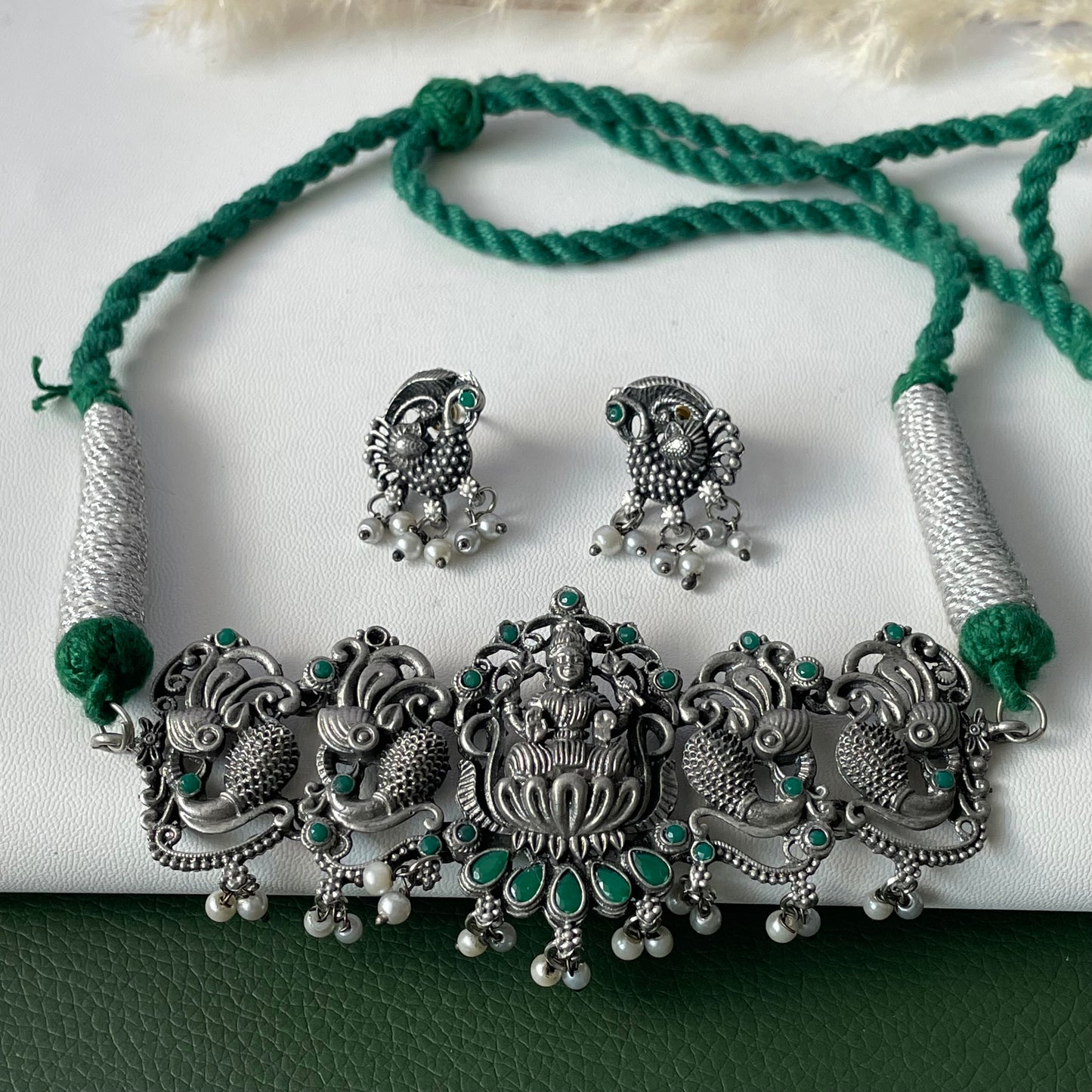 Oxidized Temple Choker Set: Multicolor Stone Navratri Jewelry