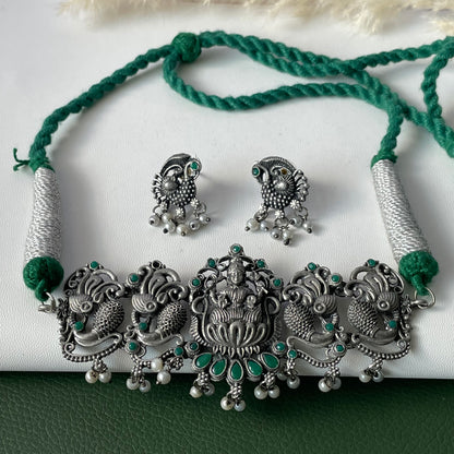 Oxidized Temple Choker Set: Multicolor Stone Navratri Jewelry