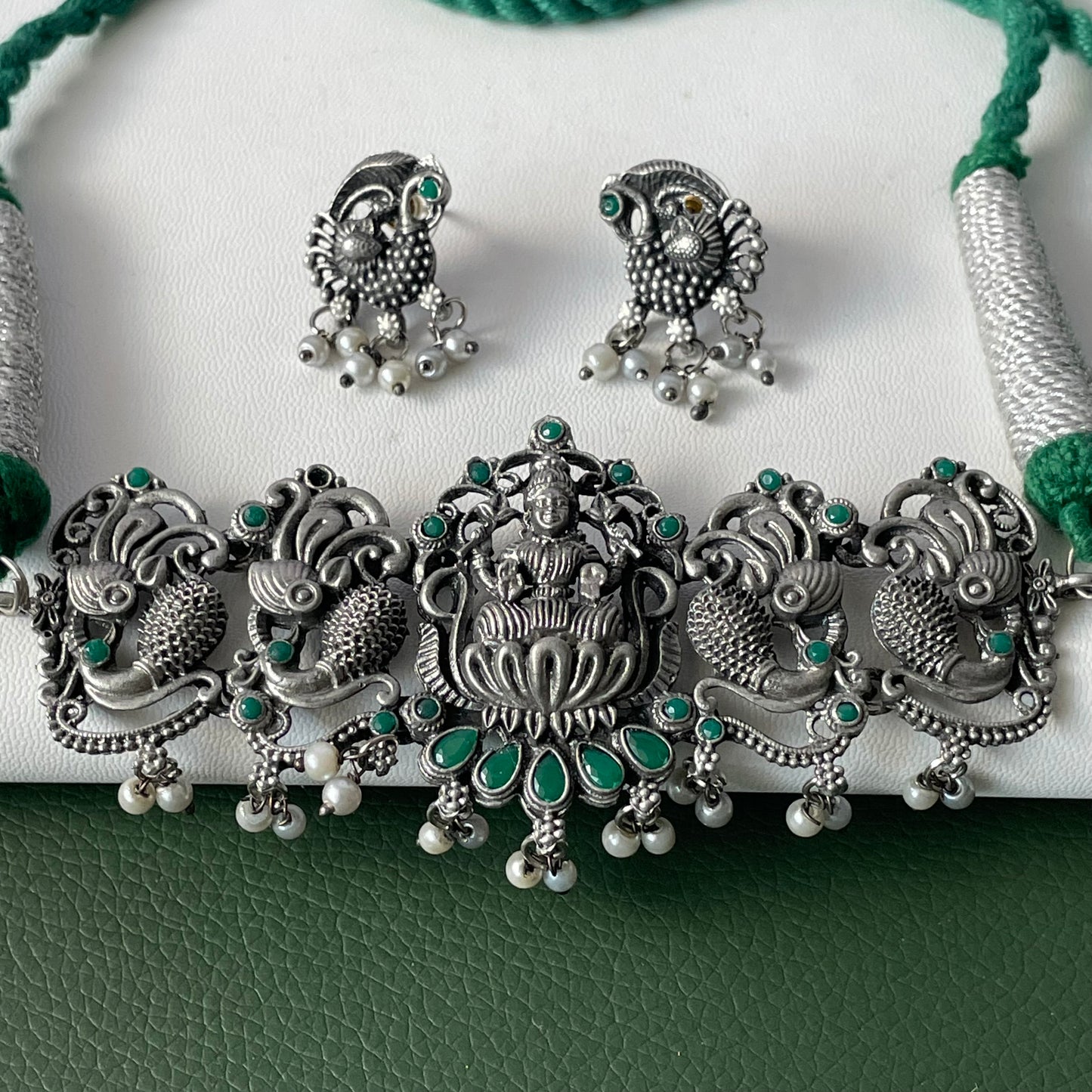 Oxidized Temple Choker Set: Multicolor Stone Navratri Jewelry