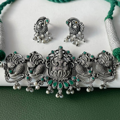 Oxidized Temple Choker Set: Multicolor Stone Navratri Jewelry