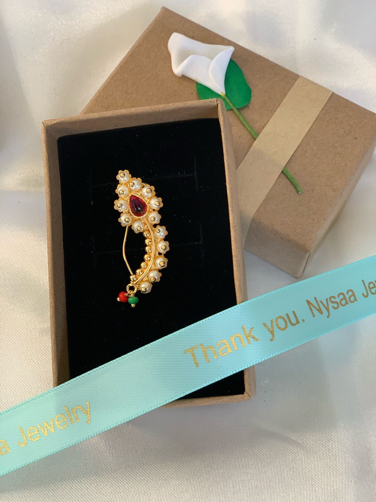 Maharashtrian Nath: Gold Plated Nose Clip-on - Indian Jewelry