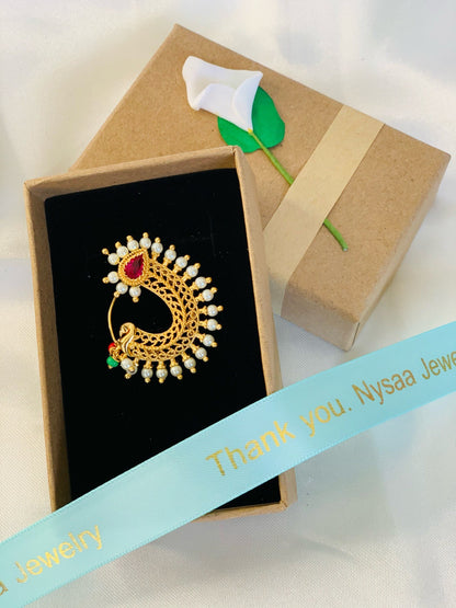 Maharashtrian Nath: Gold Plated Nose Clip-on - Indian Jewelry