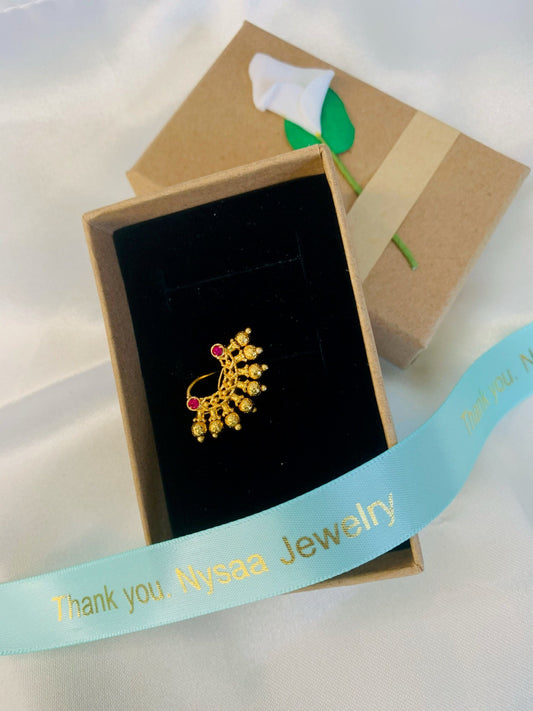 Maharashtrian Nath: Gold Plated Nose Clip-on - Indian Jewelry
