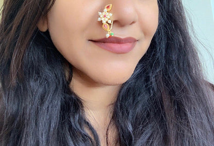 Maharashtrian Nath: Gold Plated Nose Clip-on - Indian Jewelry