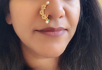 Maharashtrian Nath: Gold Plated Nose Clip-on - Indian Jewelry