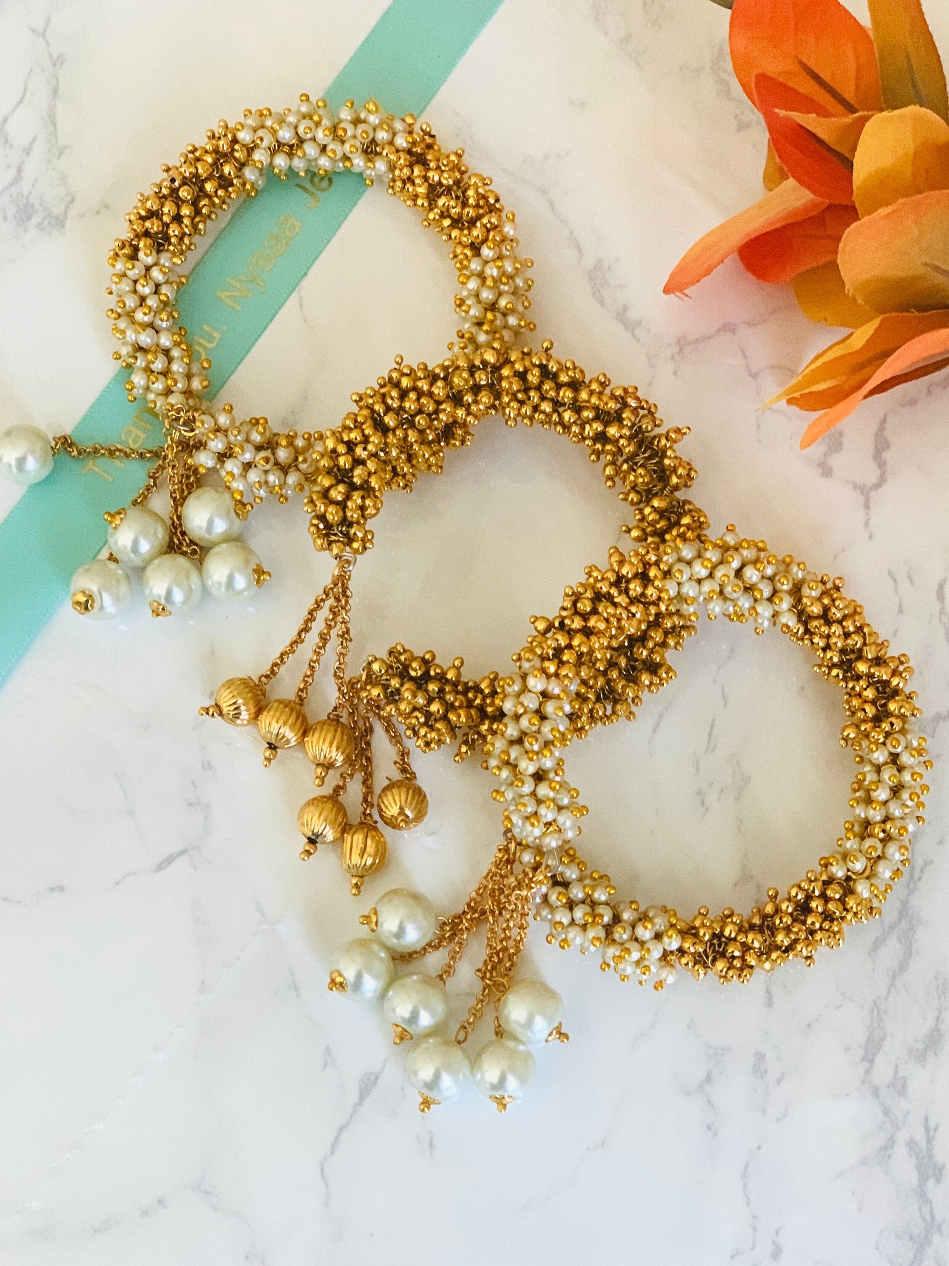 Gold Plated Pearl Bracelet: Adjustable Retractable Design