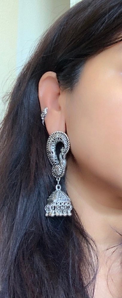 Peacock / Oxidized / German silver / Bollywood / Indian / Festive / Navratri / Nauratri earrings / Oxidised