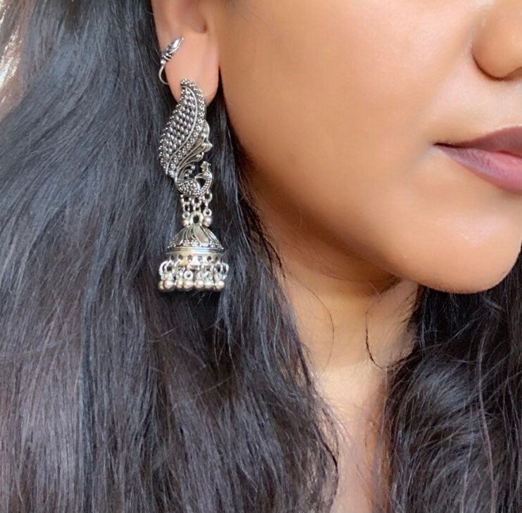 Peacock / Oxidized / German silver / Bollywood / Indian / Festive / Navratri / Nauratri earrings / Oxidised
