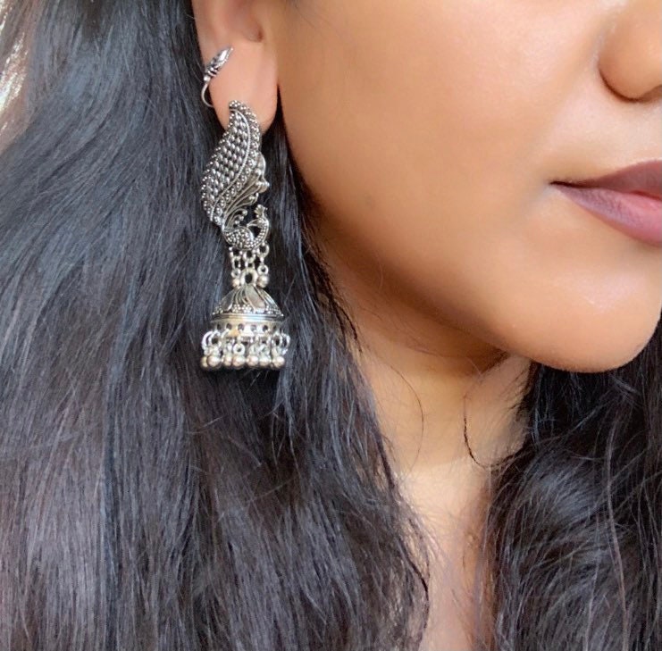 Peacock / Oxidized / German silver / Bollywood / Indian / Festive / Navratri / Nauratri earrings / Oxidised