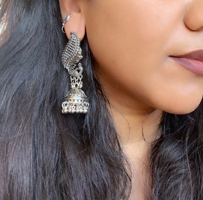 Peacock / Oxidized / German silver / Bollywood / Indian / Festive / Navratri / Nauratri earrings / Oxidised
