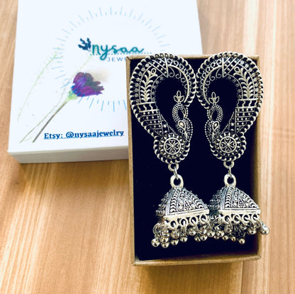 Peacock / Oxidized / German silver / Bollywood / Indian / Festive / Navratri / Nauratri earrings / Oxidised