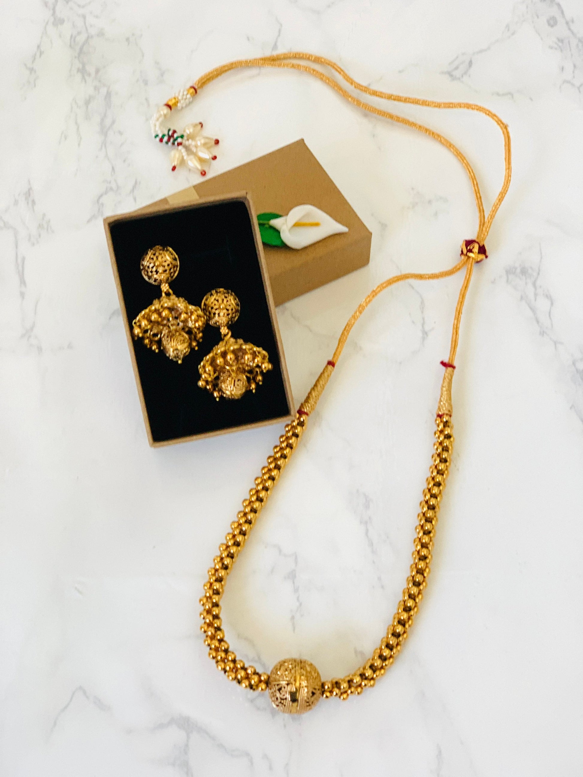 Gold Plated Thushi Choker Necklace with Jhumki Earrings: Maharashtrian Jewelry