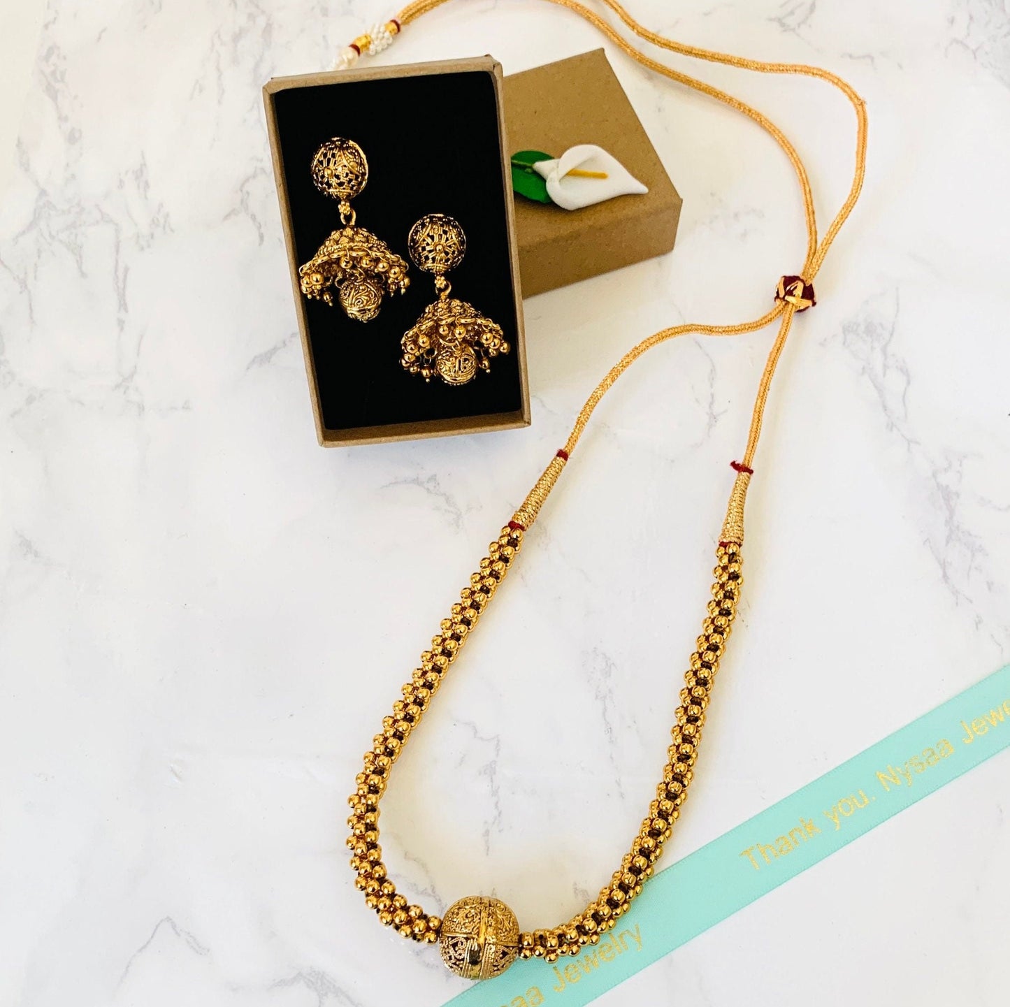 Gold Plated Thushi Choker Necklace with Jhumki Earrings: Maharashtrian Jewelry