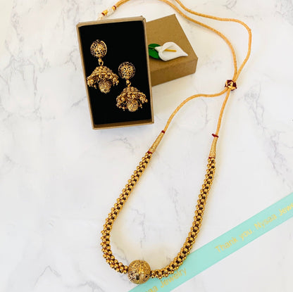 Gold Plated Thushi Choker Necklace with Jhumki Earrings: Maharashtrian Jewelry