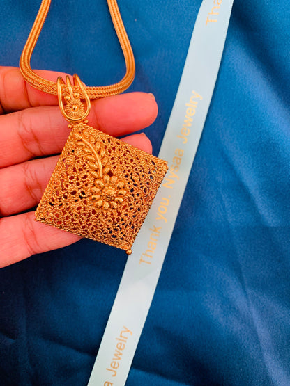 Gold Plated Haaram: Indian Temple Jewelry Necklace with Earrings