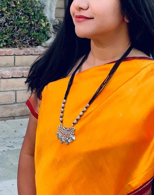 Oxidized Mangalsutra Necklace | Indian Black Beads, Long Pendant