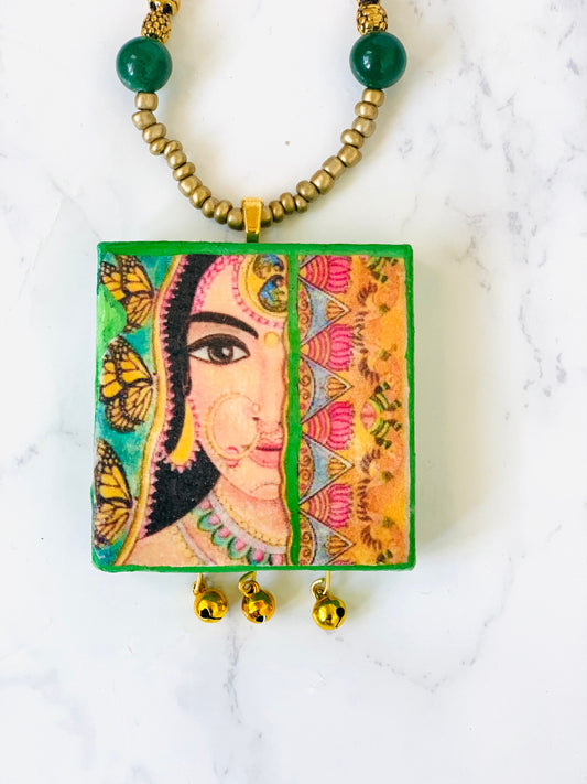 Hand-Painted Ganesha Pendant Necklace: Beaded Indian Ethnic Jewelry