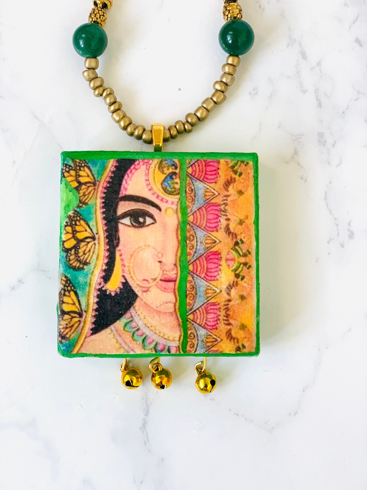 Hand-Painted Ganesha Pendant Necklace: Beaded Indian Ethnic Jewelry