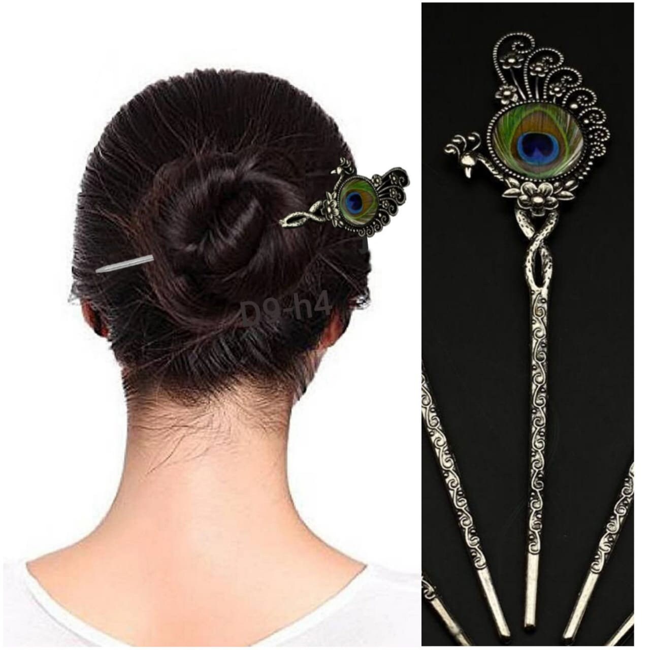 Peacock Feather Hair Clip: Oxidized Indian Bollywood Hair Jewelry