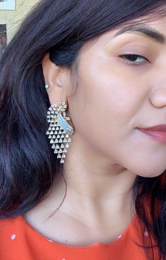 Dangle Cubic Zirconia Earrings: Emerald or Diamond, Party Jewelry