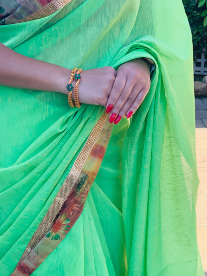 Antique Gold Plated Bangles: Red & Green Flower Lightweight Tode
